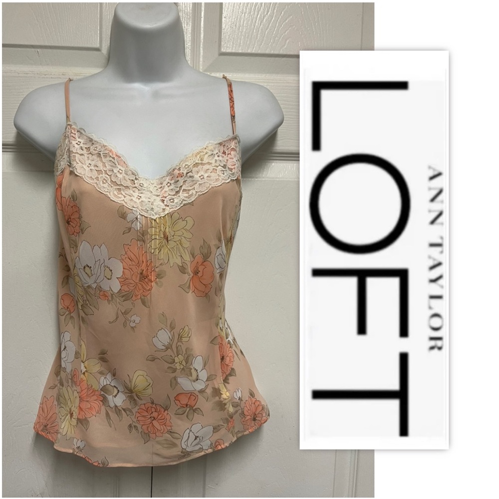 Anne Taylor Loft Peach Floral Lace Camisole